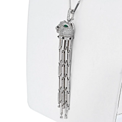  Cartier 18K WHITE GOLD DIAMOND PANTHERE WITH TASSELS ON A SIGNATURE CHAIN NECKLACE - 2744406