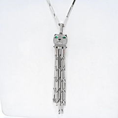  Cartier 18K WHITE GOLD DIAMOND PANTHERE WITH TASSELS ON A SIGNATURE CHAIN NECKLACE - 2744408