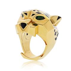  Cartier 18K Yellow Gold Peridot Black Onyx Black Lacquer Panthere De Cartier Ring - 4383069