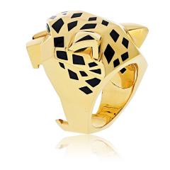  Cartier 18K Yellow Gold Peridot Black Onyx Black Lacquer Panthere De Cartier Ring - 4383070
