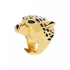  Cartier 18K Yellow Gold Peridot Black Onyx Black Lacquer Panthere De Cartier Ring - 4383891