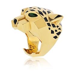  Cartier 18K Yellow Gold Peridot Black Onyx Black Lacquer Panthere De Cartier Ring - 4383919