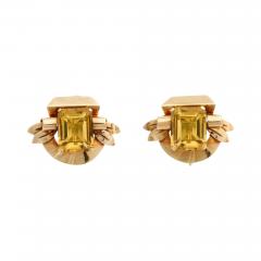  Cartier Art Deco Retro Yellow Gold Emerald Cut Citrine Earrings Signed Cartier - 3383812