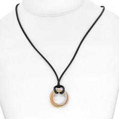 Cartier - CARTIER 18K TRI COLOR TRINITY WITH DIAMONDS PENDANT ON A BLACK  CORD NECKLACE