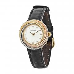  Cartier CARTIER 18K TRINITY ALL DIAMOND 26MM ROUND DIAL LEATHER STRAP LADIES WATCH - 2450930