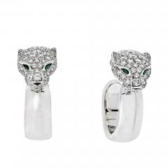  Cartier CARTIER 18K WHITE GOLD DIAMOND PANTHER HEAD HOOP EARRINGS - 2658839