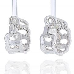  Cartier CARTIER 18K WHITE GOLD DOUBLE C DIAMOND HOOP EARRINGS - 2110403