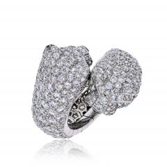  Cartier CARTIER 18K WHITE GOLD DOUBLE PANTHERE DIAMOND RING - 2212861