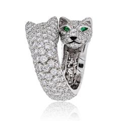  Cartier CARTIER 18K WHITE GOLD LAKARDA DOUBLE PANTHERE HEAD PAVED DIAMOND RING - 2281849