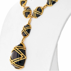  Cartier CARTIER 18K YELLOW GOLD 1969 BLACK JADE NECKLACE - 3605034