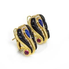  Cartier CARTIER 18K YELLOW GOLD BLACK ENAMEL DIAMOND LAPIS EARRINGS - 1704912