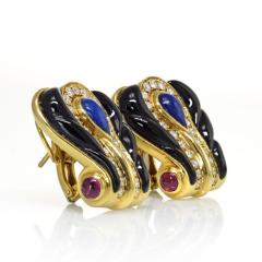  Cartier CARTIER 18K YELLOW GOLD BLACK ENAMEL DIAMOND LAPIS EARRINGS - 1704913