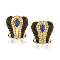  Cartier CARTIER 18K YELLOW GOLD BLACK ENAMEL DIAMOND LAPIS EARRINGS - 1705784
