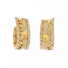  Cartier CARTIER 18K YELLOW GOLD DIAMOND WALKING PANTHERE HOOP EARRINGS - 2709280