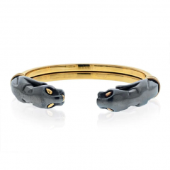  Cartier CARTIER 18K YELLOW GOLD HEMATITE DOUBLE PANTHERE CUFF BRACELET - 2670696