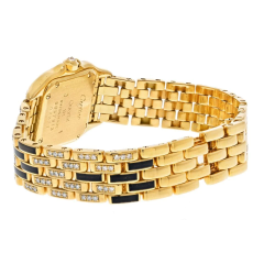  Cartier CARTIER 18K YELLOW GOLD PANTHERE MAILLON BLACK LACQUER DIAMOND LADIES WATCH - 2850004