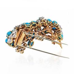  Cartier CARTIER 1960S 18K YELLOW GOLD TURQUOISE DIAMOND VINTAGE BROOCH - 1694190