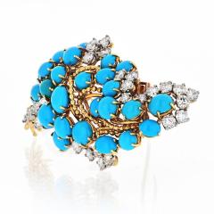  Cartier CARTIER 1960S 18K YELLOW GOLD TURQUOISE DIAMOND VINTAGE BROOCH - 1694191