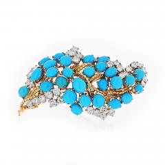  Cartier CARTIER 1960S 18K YELLOW GOLD TURQUOISE DIAMOND VINTAGE BROOCH - 1695834