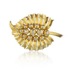  Cartier CARTIER ART DECO 18K YELLOW GOLD LEAF FOLIAGE DIAMOND BROOCH - 1704869