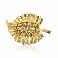  Cartier CARTIER ART DECO 18K YELLOW GOLD LEAF FOLIAGE DIAMOND BROOCH - 1705767