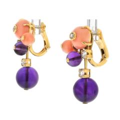  Cartier CARTIER DELICES DE GOA 18K YELLOW GOLD DIAMOND CORAL AMETHYST EARRINGS - 3332344