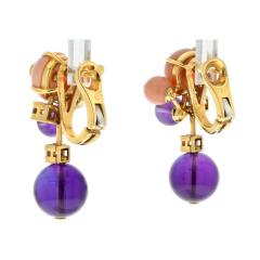  Cartier CARTIER DELICES DE GOA 18K YELLOW GOLD DIAMOND CORAL AMETHYST EARRINGS - 3332345