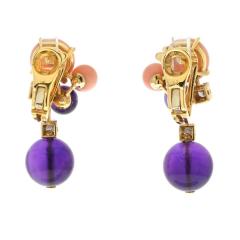  Cartier CARTIER DELICES DE GOA 18K YELLOW GOLD DIAMOND CORAL AMETHYST EARRINGS - 3332346