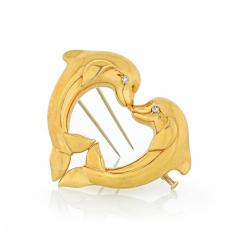  Cartier CARTIER DOUBLE DOLPHIN 18K YELLOW GOLD HEART SHAPED BROOCH - 1695858