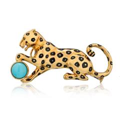  Cartier CARTIER PANTHERE 18K YELLOW GOLD PANTHER WITH TURQUOISE BALL BROOCH - 1705082
