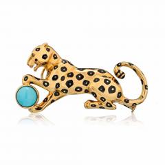  Cartier CARTIER PANTHERE 18K YELLOW GOLD PANTHER WITH TURQUOISE BALL BROOCH - 1705802