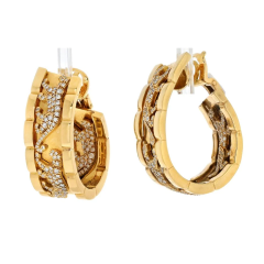  Cartier CARTIER PLATINUM 18K YELLOW GOLD WALKING PANTHERES DIAMOND HOOP EARRINGS - 3313300