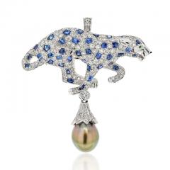  Cartier CARTIER PLATINUM TAHITIAN PEARL SAPPHIRE AND DIAMOND PENDANT CLIP BROOCH - 2936139