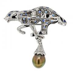  Cartier CARTIER PLATINUM TAHITIAN PEARL SAPPHIRE AND DIAMOND PENDANT CLIP BROOCH - 2936142