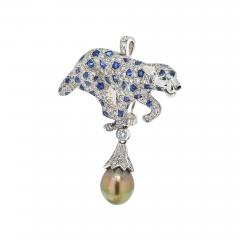  Cartier CARTIER PLATINUM TAHITIAN PEARL SAPPHIRE AND DIAMOND PENDANT CLIP BROOCH - 2939900