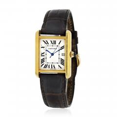  Cartier CARTIER TANK LOUIS 18K YELLOW GOLD BROWN LEATHER STRAP WATCH - 1695849