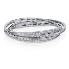  Cartier CARTIER TRINITY 18K WHITE GOLD ALL DIAMOND FULL CIRCLE SLIP ON BANGLE BRACELET - 1705062