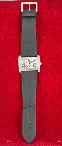  Cartier Cartier 18 Karat White Gold Mini Tank Divan Watch Diamond Paved Case - 2718223