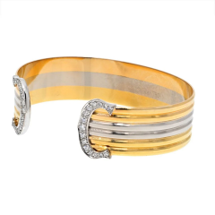  Cartier Cartier 18K Tri Color Double C Diamond Open Cuff Bracelet - 3820566