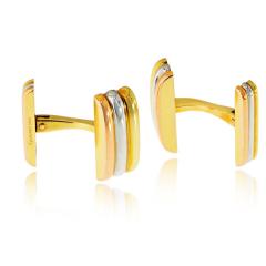  Cartier Cartier 18K Tri Color Ribbed Rectangular Cuff Links - 4814256