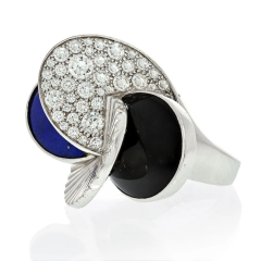  Cartier Cartier 18K White Gold Onyx Lapis And Diamond Ring - 3870352