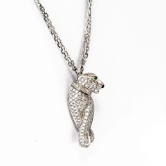  Cartier Cartier 18K White Gold Pave Panthere on a Triple Chain Pendant Necklace - 3982217