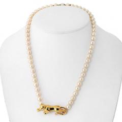  Cartier Cartier 18K Yellow Gold Panthere On A Pearl String Necklace - 3832266