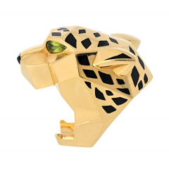  Cartier Cartier 18k Yellow Gold EU 55 Panthere Head Solid Design Spotted Lacquer Ring - 3843513