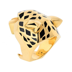  Cartier Cartier 18k Yellow Gold EU 55 Panthere Head Solid Design Spotted Lacquer Ring - 3843522