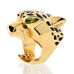  Cartier Cartier 18k Yellow Gold EU 55 Panthere Head Solid Design Spotted Lacquer Ring - 3843533