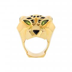  Cartier Cartier 18k Yellow Gold EU 55 Panthere Head Solid Design Spotted Lacquer Ring - 3845605