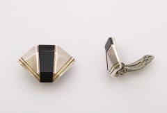  Cartier Cartier Geometric Sterling Onyx and 18 k Gold Clip Earrings - 3432293