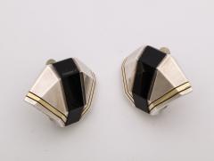  Cartier Cartier Geometric Sterling Onyx and 18 k Gold Clip Earrings - 3432294