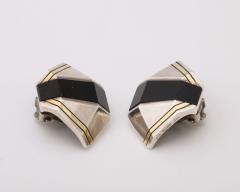  Cartier Cartier Geometric Sterling Onyx and 18 k Gold Clip Earrings - 3432298